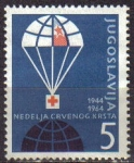 Sellos del Mundo : Europa : Yugoslavia : YUGOSLAVIA 1965 Scott RA29 Sello Nuevo Envios de Auxilio de la Cruz Roja en Paracaidas