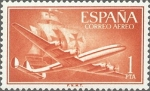 Stamps Spain -  ESPAÑA 1955 1172 Sello Nuevo Super Constellation y Nao Santa Maria 1pta