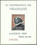 Stamps Spain -  ESPAÑA 1961 1344 Sello Nuevo H.B. III Centenario Muerte Velazquez Autoretrato