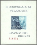 Stamps Spain -  ESPAÑA 1961 1347 Sello Nuevo H.B. III Centenario Muerte Velazquez Las Hilanderas