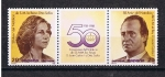 Stamps Spain -  Edifil  2927-28   50º Aniver. del Natalicio de SS.MM. los Reyes de España  Viñeta con los dos sellos