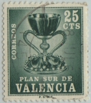 Stamps : Europe : Spain :  sello recargo-5-VALENCIA(Plan sur)-El santo Grial-1968