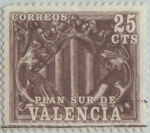 Stamps : Europe : Spain :  sello recargo-10-VALENCIA(Plan sur)-Escudo de Valencia-1981