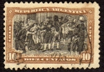 Stamps : America : Argentina :  Seruti y French repartiendo divisas
