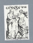 Stamps : America : Guyana :  Dürer St. Anne with Mary and the Child Jesús