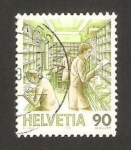 Stamps Switzerland -  interior de un vagón de correos