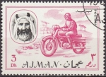 Sellos del Mundo : Asia : Saudi_Arabia : Ajman 1967 Sello Michel 129 Sheik Rashid bin Humaid al Naimi y Motocicleta 3Dh matasellado