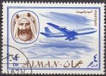 Stamps : Asia : Saudi_Arabia :  Ajman 1967 Sello Michel 130 Sheik Rashid bin Humaid al Naimi y Avión 4Dh matasellado