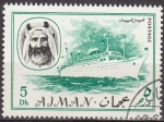 Sellos de Asia - Arabia Saudita -  Ajman 1967 Sello Michel 131 Sheik Rashid bin Humaid al Naimi y Barco 5Dh matasellado