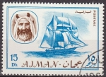 Sellos del Mundo : Asia : Arabia_Saudita : Ajman 1967 Sello Michel 132 Sheik Rashid bin Humaid al Naimi y Velero 15Dh matasellado