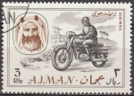 Stamps Asia - Saudi Arabia -  Ajman 1967 Sello Michel 138 Sheik Rashid bin Humaid al Naimi y Motocicleta 3Rl matasellado