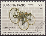 Sellos de Africa - Burkina Faso -  Burkina Faso 1985 Scott 689 Centenario Invención de la Moto Triciclo de vapor G.A. Long Matasello de