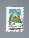Stamps Uzbekistan -  Bandera y escudo
