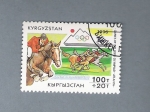 Stamps : Asia : Kyrgyzstan :  Carrera de caballos