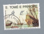 Sellos del Mundo : Africa : Santo_Tom�_y_Principe : Pinturas Caravelas de la Marina Mercante siglo XVI 1989