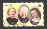 Stamps Malta -  visita de juan pablo II, beatificaciones