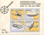 Sellos de Europa - Noruega -  Norwex 80, Exposicion filatélica internacional, en oslo, historia de la aviación