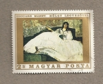 Stamps Hungary -  Dama con abanico por Manet