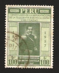 Stamps America - Peru -  centº del telégrafo eléctrico entre lima y callao, mariscal ramon castilla