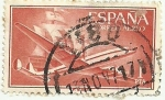Stamps : Europe : Spain :  Superconstelación y Nao Santa Maria 1955 1pta