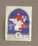 Stamps : Africa : South_Africa :  Mapa Hugonotes en Francia