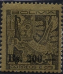 Stamps Bolivia -  Puerta del Sol de Tiahuanacu. Sobrecargados