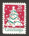 Stamps United States -  saludos, árbol navideño