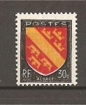 Stamps : Europe : France :  Escudos./ Alsacia./ Color rojo muy desplazado.
