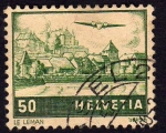 Stamps Switzerland -  Avion sobrevolando la ciudad