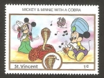 Stamps America - Saint Vincent and the Grenadines -  Mickey y Minnie con una cobra