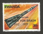 Sellos de Africa - Rwanda -  cooperación espacial USA-URSS, en memoria de wernher von braun, despegue del apolo soyouz