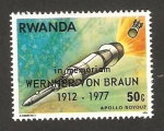 Stamps Rwanda -  cooperación espacial USA-URSS, en memoria de wernher von braun, despegue del apolo soyouz