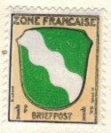Stamps Germany -  ALEMANIA 1945 Freimarken: Wappen der Lander der franzos. Zone und deutsche Dichter - Rheinland 1 2