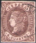 Stamps Spain -  ESPAÑA 1862 58 Sello Isabel II Tipo II 4cu usado Espana Spain Espagne Spagna 
