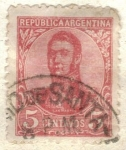 Sellos de America - Argentina -  ARGENTINA 1908 (MT137) San Martin en ovalo 5c 2