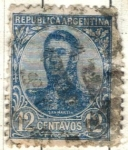 Stamps Argentina -  ARGENTINA 1908 (MT141) San Martin en ovalo 12c
