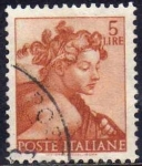 Stamps Italy -  Italia 1961 Scott 814 Sello Dibujos Capilla Sixtina de Michelangelo Esclavo usado