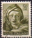 Stamps Italy -  Italia 1961 Scott 821 Sello Dibujos Capilla Sixtina de Michelangelo Delphic Sybil usado 