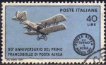 Stamps Italy -  Italia 1967 Scott 968 Sello Avion PC-1 Biplano y Airmail Postmark Centenario Correo Aereo Usado