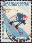 Sellos de Europa - Italia -  Italia 1970 Scott 1007 Sello Campeonato Mundo Ski Alpino Val Gardena Dolomitas Descenso Usado