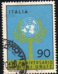 Stamps Italy -  Italia 1970 Scott 1024 Sello XXV Aniversario ONU Arbol y Anagrama usado 90L