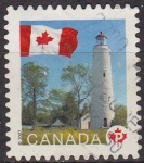 Stamps : America : Canada :  CANADA 2007 Sello Bandera y Faro usado 