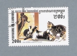 Sellos de Asia - Camboya -  Gatos