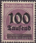 Sellos de Europa - Alemania -  Deutsches Reich 1922 Scott 253 Sello Nuevo Serie basica Numeros 100m con sobreimpresion 100 Zaufend 