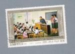 Sellos del Mundo : Asia : Corea_del_norte : Kim Il Sung visitando un colegio