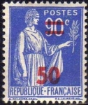 Sellos de Europa - Francia -  Francia 1941 Scott 406 Sello ** Paz con Ramo Olivo Sobrecargado 50c 90c