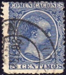 Stamps Spain -  ESPAÑA 1889-99 215 Sello Alfonso XIII 5c Tipo Pelón Usado Espana Spain Espagne Spagna