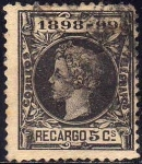 Stamps : Europe : Spain :  ESPAÑA 1898 240 Sello Impuesto de Guerra Recargo 5c Usado Espana Spain Espagne Spagna