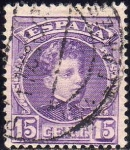 Stamps Spain -  ESPAÑA 1901-5 246 Sello Alfonso XIII 15c Tipo Cadete Usado con numero de control al dorso Espana Spa