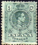 Stamps Spain -  ESPAÑA 1909-22 268 Sello Alfonso XIII 5c Tipo Medallón Usado con numero de control al dorso Espana S